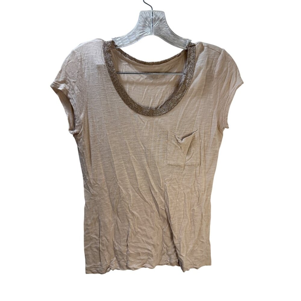 Calvin Klein Beige Short-Sleeve T-Shirt With Chain Detail Neckline & Pocket Wome